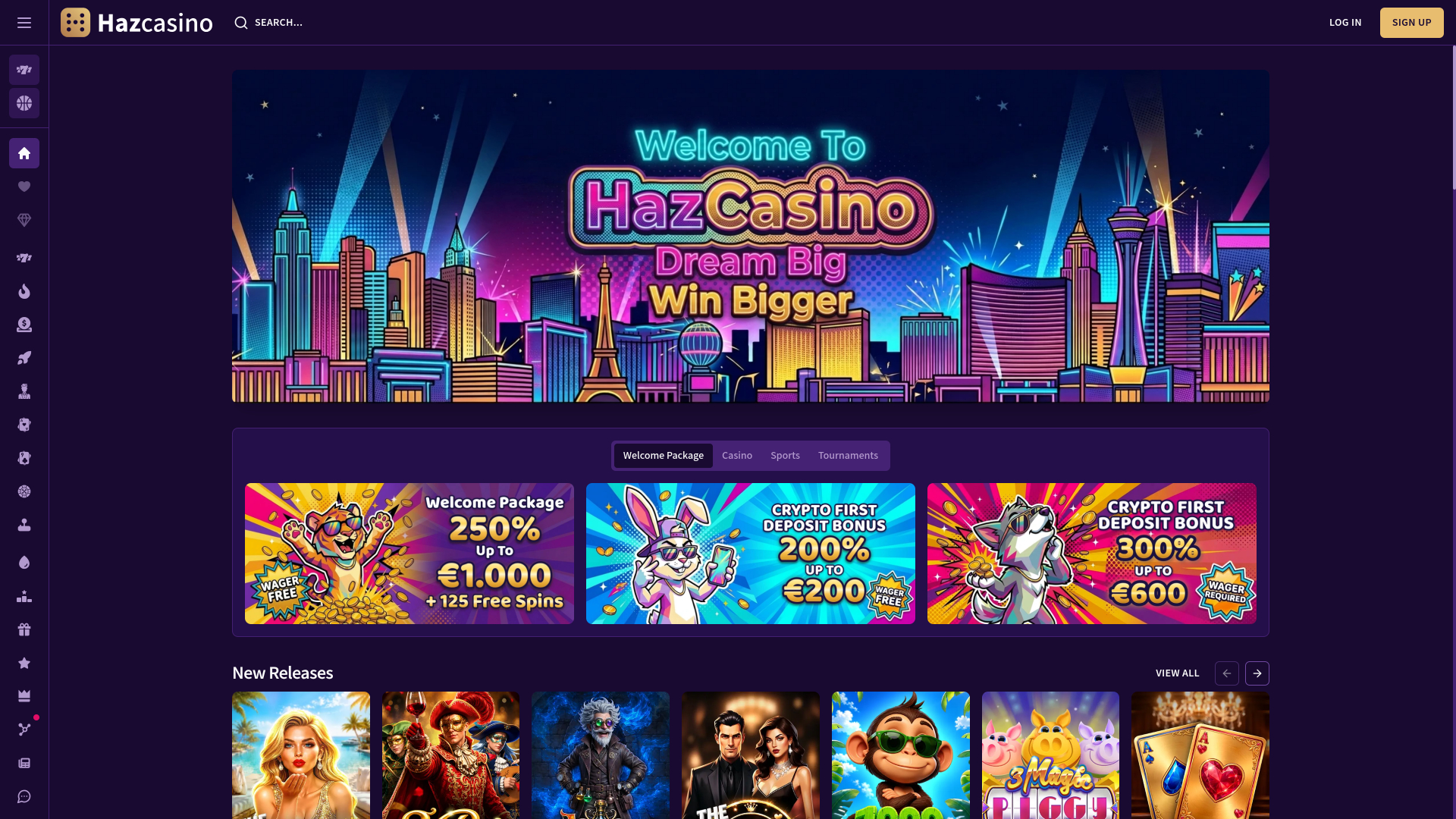 Главная страница Haz Casino для настольных компьютеров