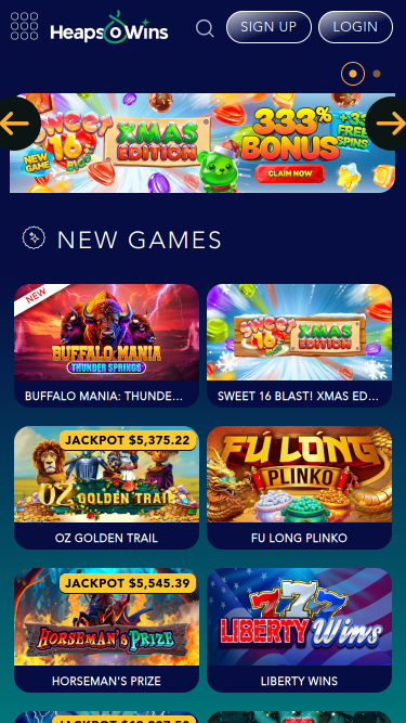 Heaps O Wins Casino Mobile Homepage