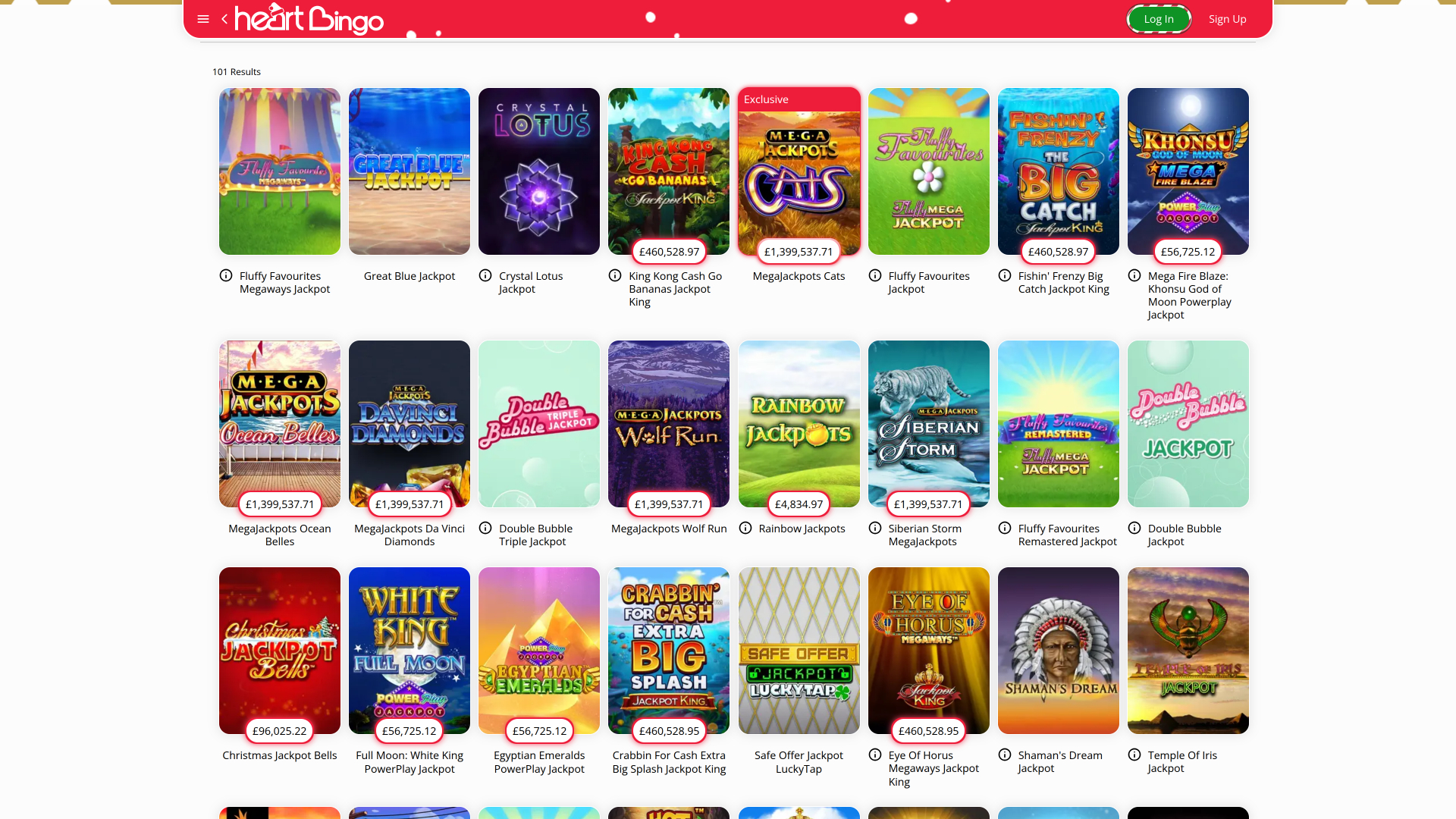 Jackpot desktop del casinò Heart Bingo