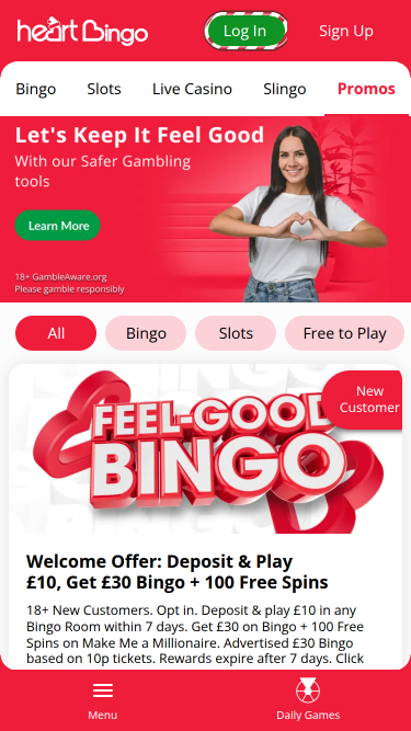 Promozioni per dispositivi mobili del casinò Heart Bingo