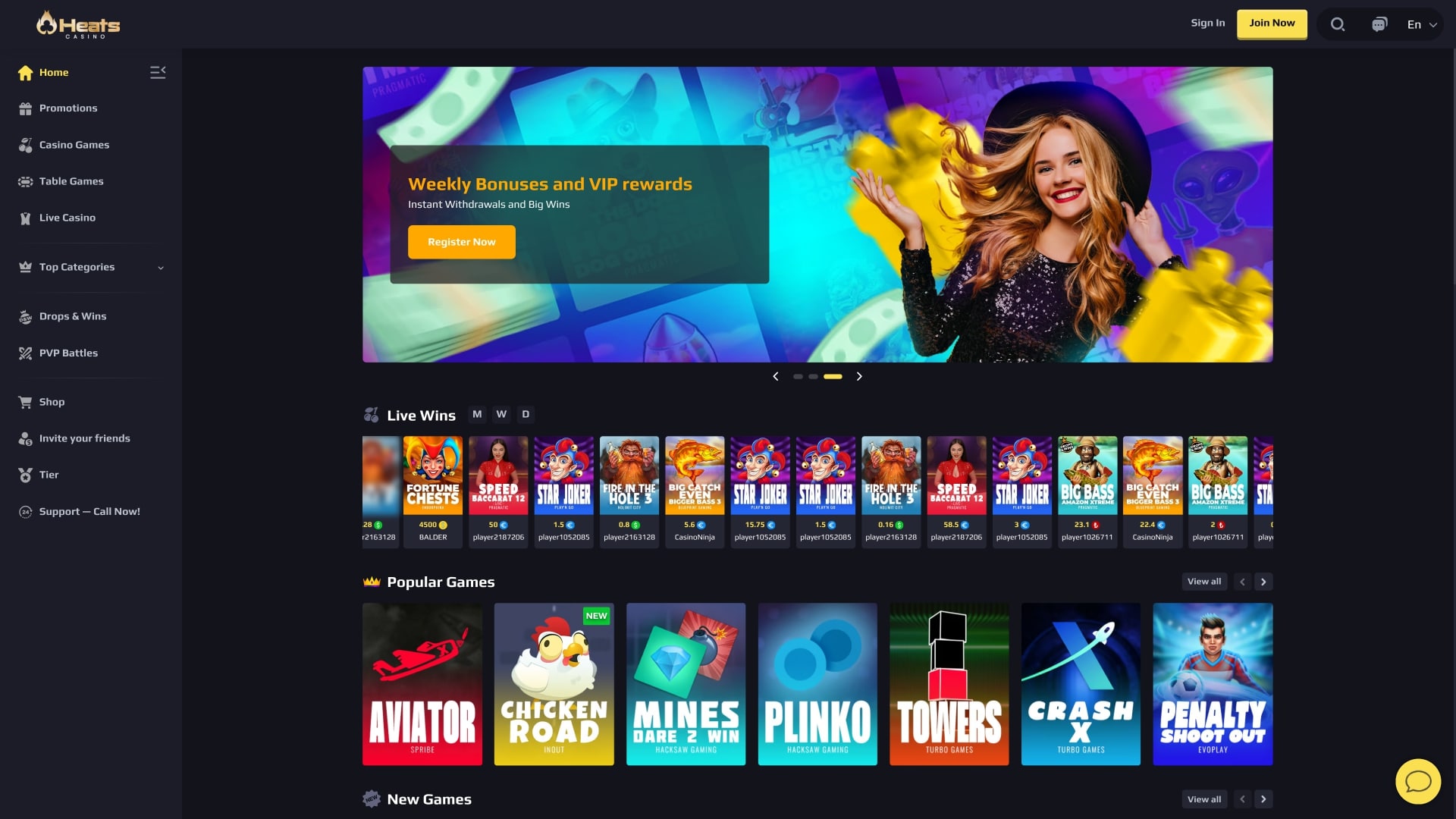 Heats Casino Page d’accueil Bureau