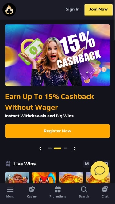 Heats Casino Page d’accueil Mobile