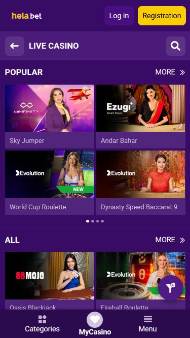 Croupier en direct mobile Helabet Casino