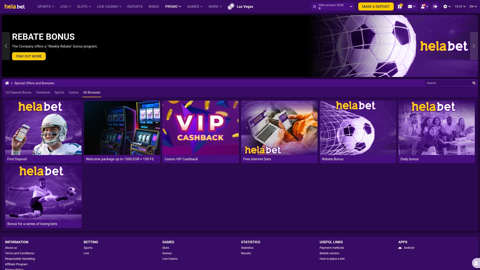 Promozioni di Helabet Casino Desktop