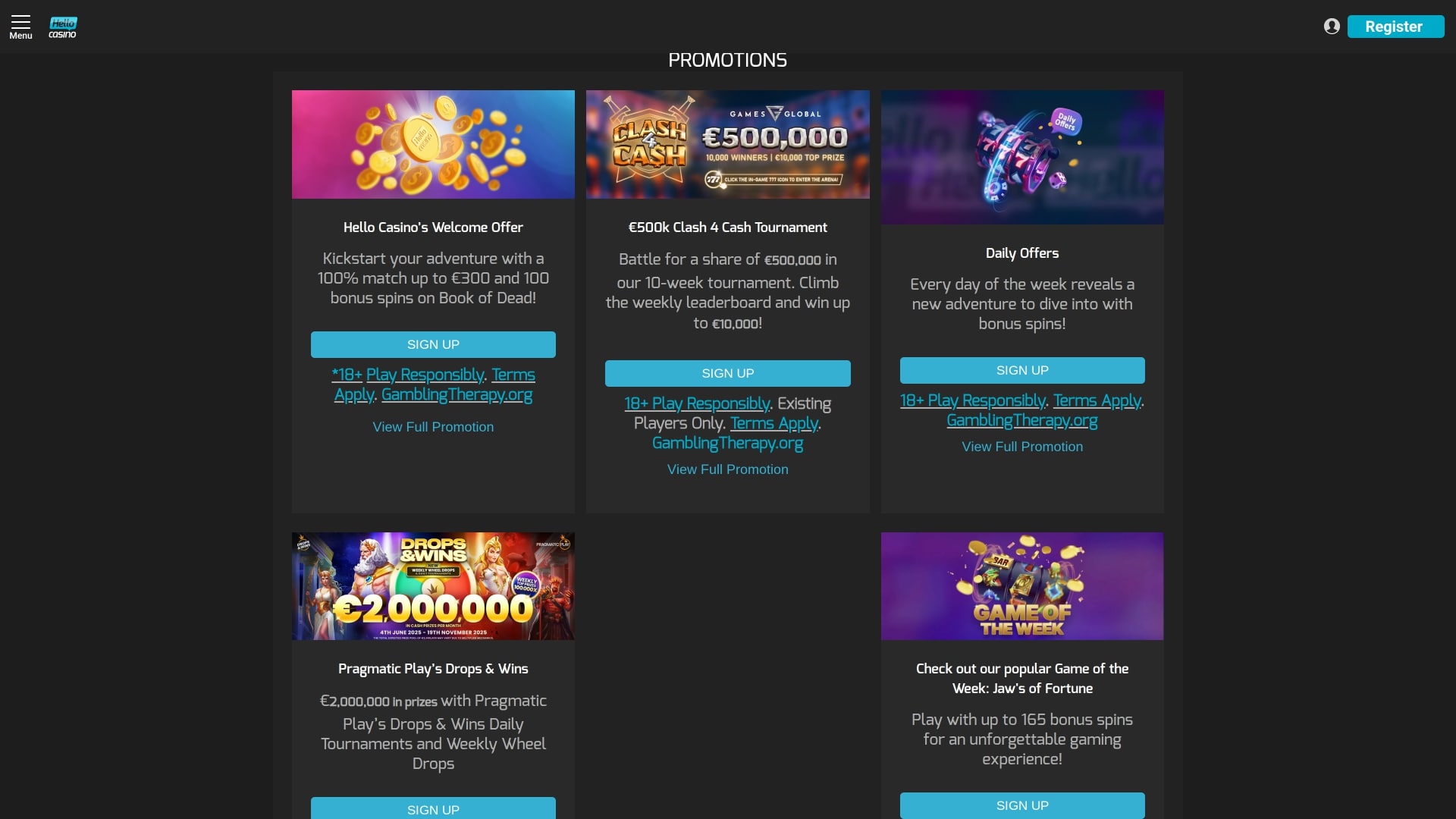 Promozioni di Hello Casino Desktop