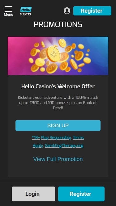 Promozioni di Hello Casino Mobile