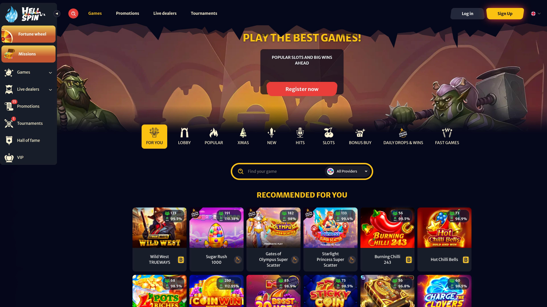 Juegos de escritorio de HellSpin Casino