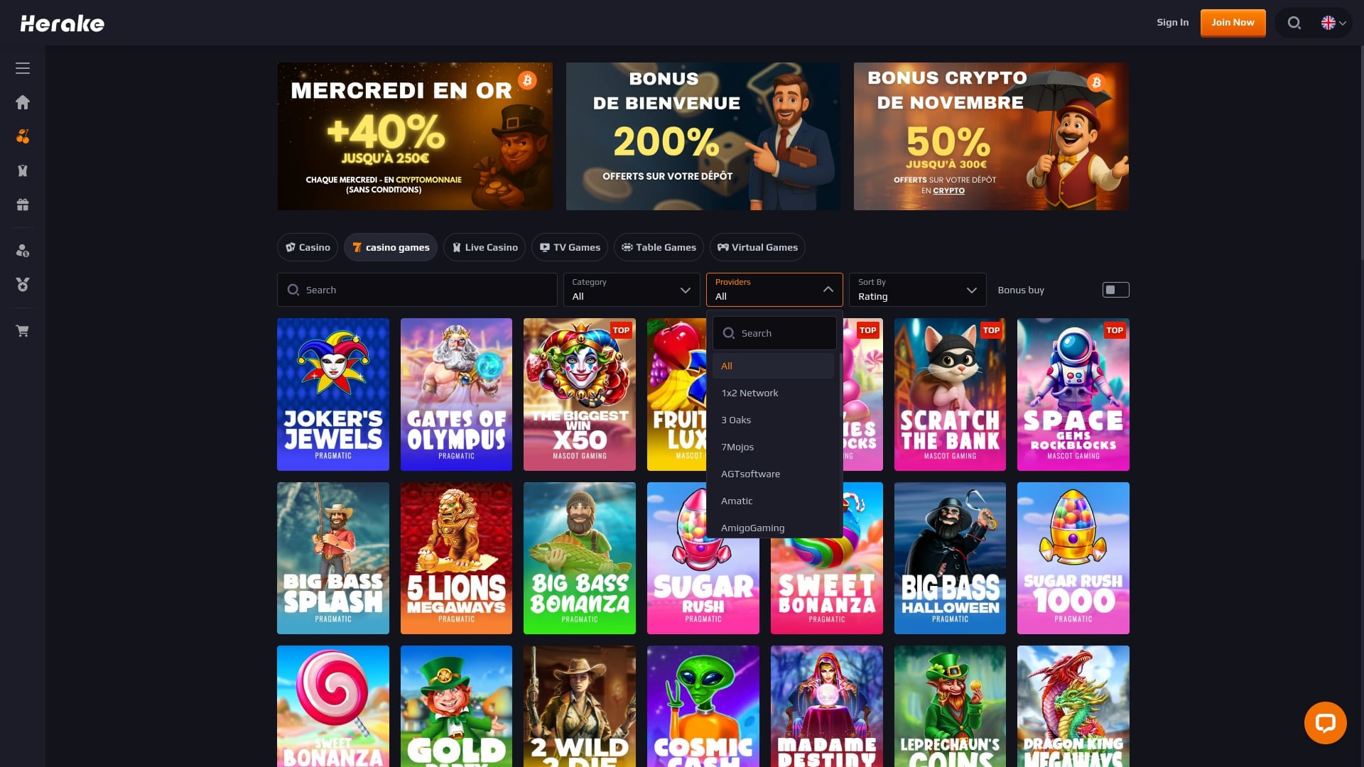 Développeurs de jeux du casino Herake version bureau