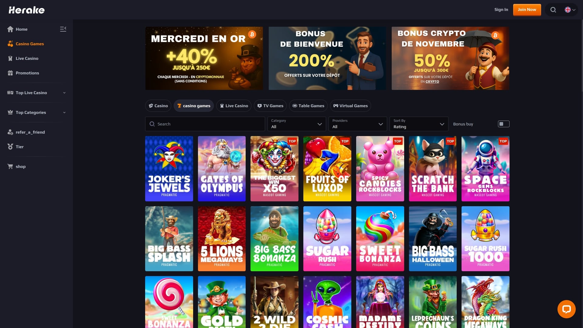 Jeux du casino Herake version bureau