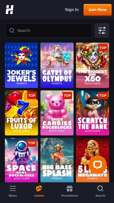 Jeux du casino Herake version mobile