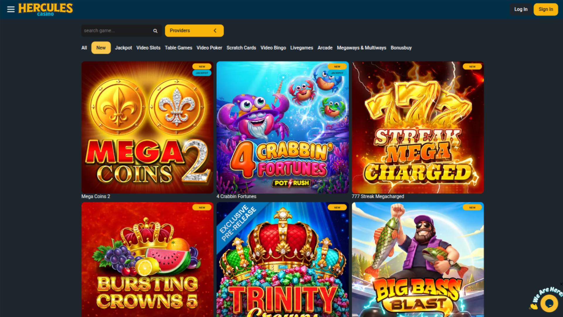 Capture d'écran de la page Jeux du casino Hercules