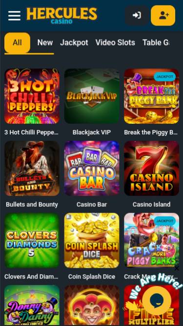 Capture d'écran de la page mobile des jeux du casino Hercules