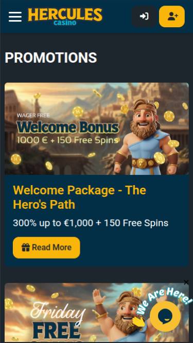 Capture d'écran de la page mobile des promotions du casino Hercules