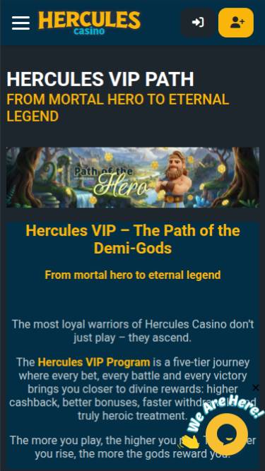Capture d'écran de la page mobile VIP du casino Hercules