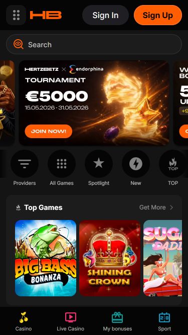 Hertzbetz Casino Mobile Homepage