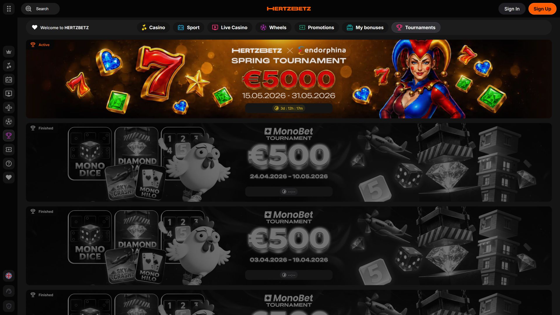 Hertzbetz Casino Desktop-Turniere