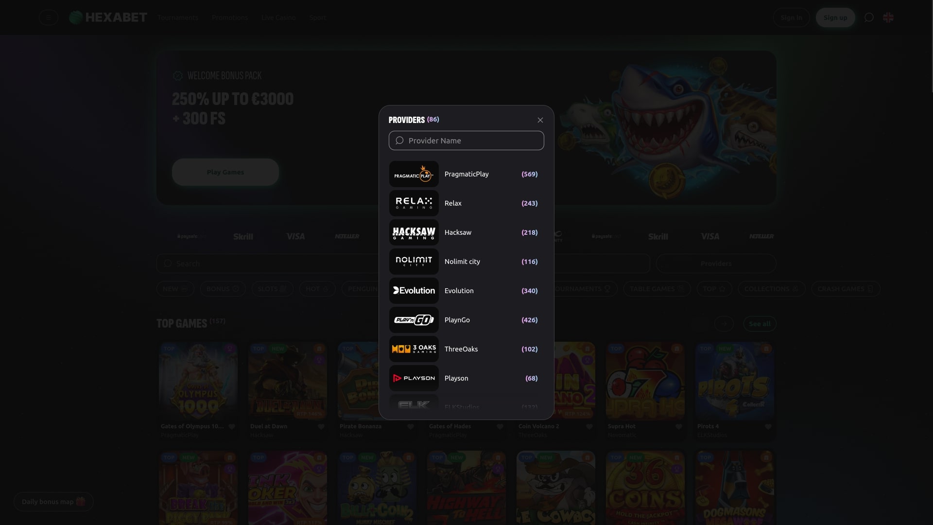 Hexabet Casino Разработчики игр Настольная версия