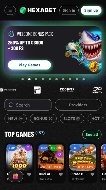 Hexabet Casino Главная страница Мобильная версия