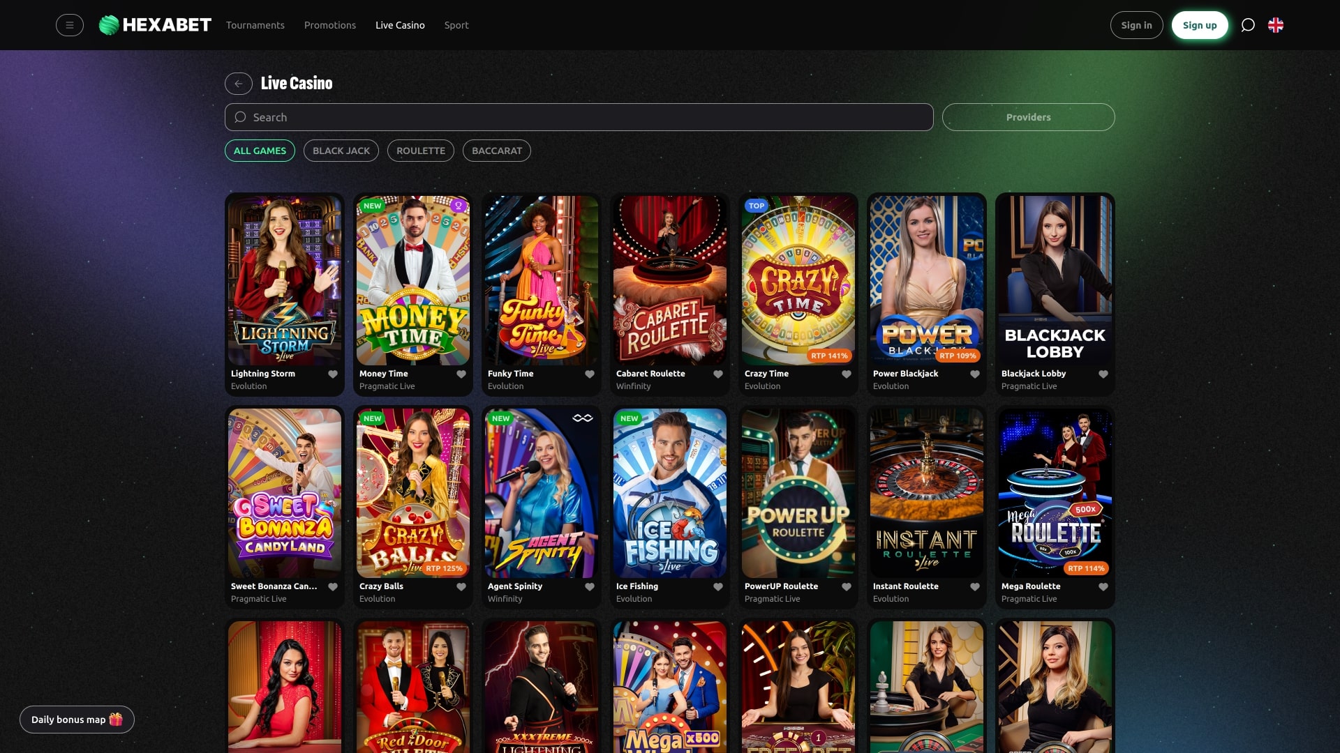 Hexabet Casino Игры с живыми дилерами Настольная версия