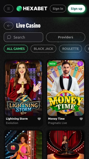 Hexabet Casino Игры с живыми дилерами Мобильная версия