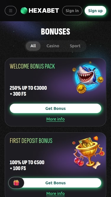 Hexabet Casino Акции Мобильная версия