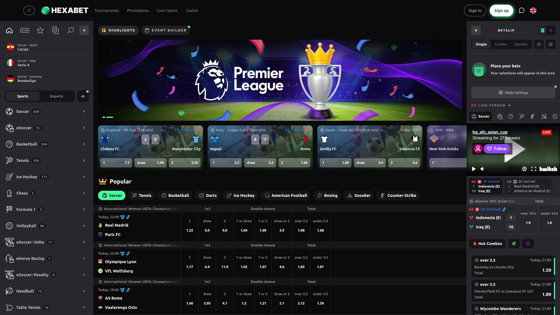 Hexabet Casino Спорт Настольная версия