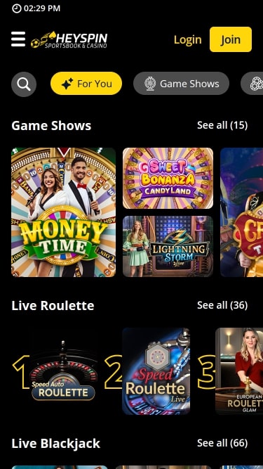 Croupier en direct HeySpin Casino Mobile