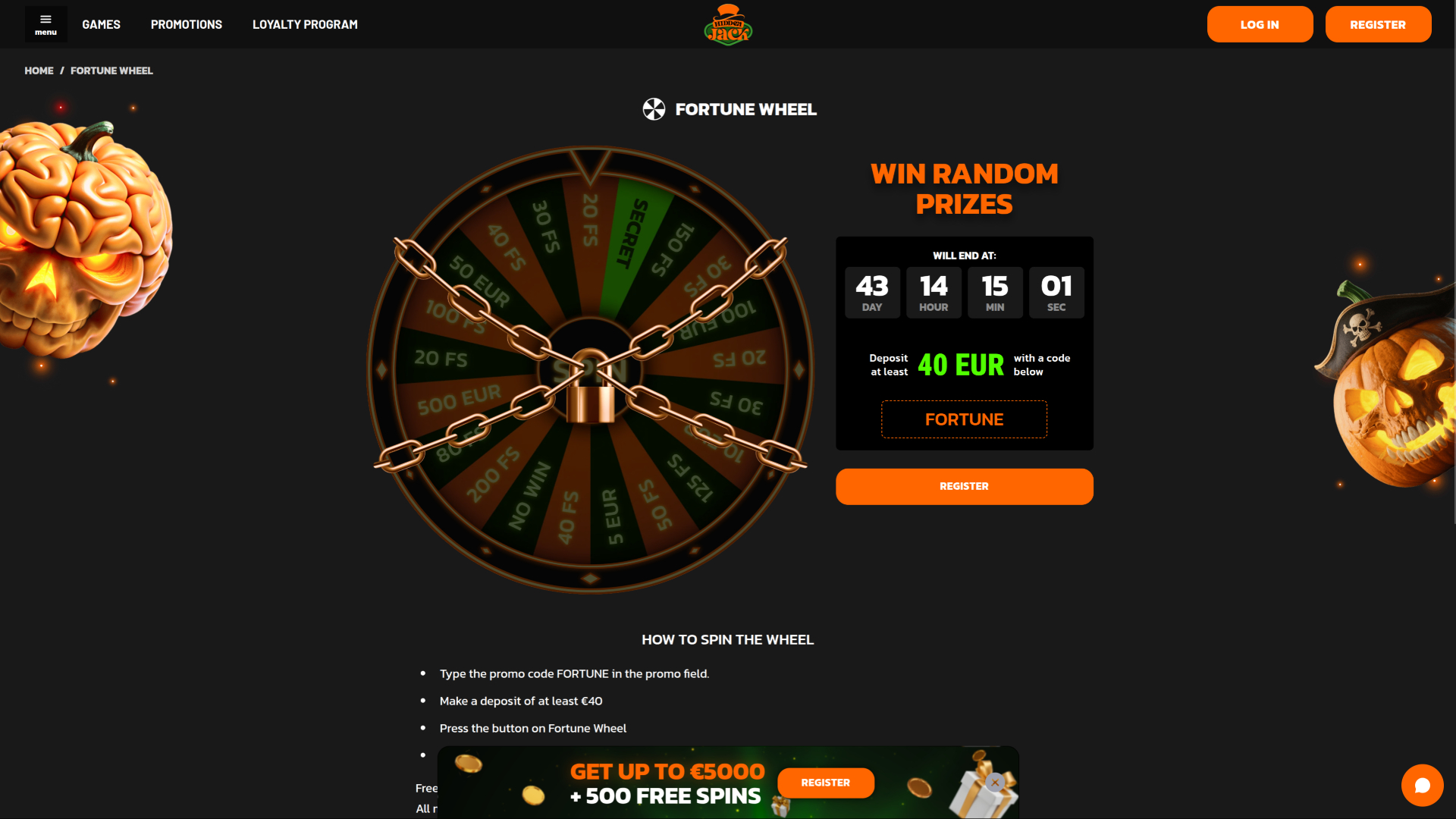 Roue de la Fortune de la version bureau de Hidden Jack Casino