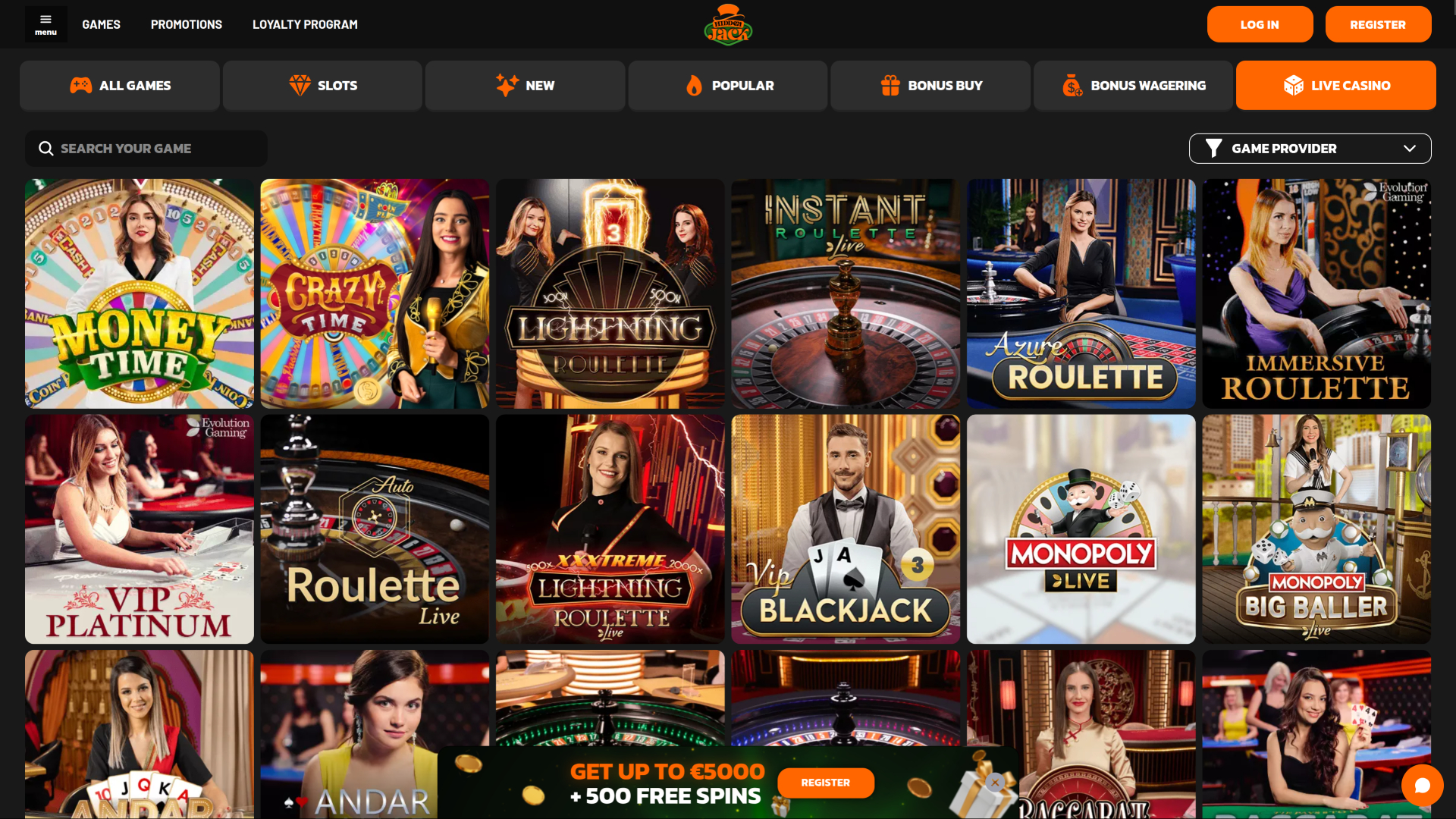 Jeux avec croupier en direct de la version bureau de Hidden Jack Casino
