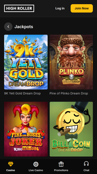 Jackpot mobile du casino High Roller