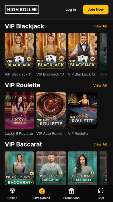 Jeux VIP mobiles de High Roller Casino