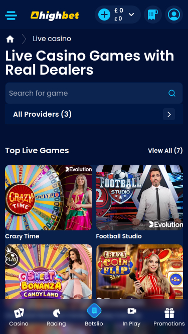 Casino mobile à mises élevées avec croupier en direct