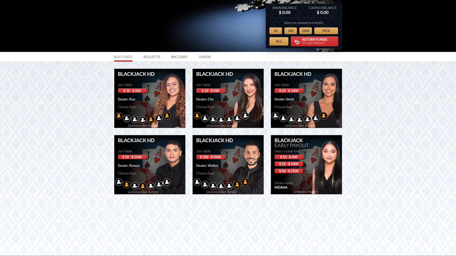 Desktop-Live-Dealer von High Country Casino