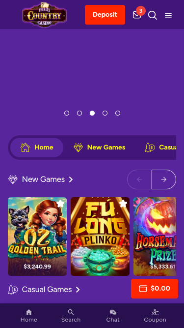 Mobile Startseite von High Country Casino