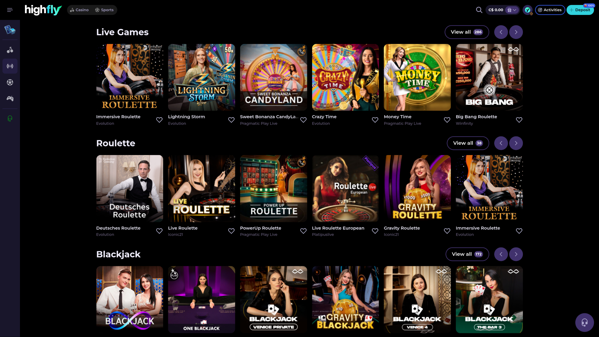 Casino High Fly Bet sur ordinateur avec croupiers en direct