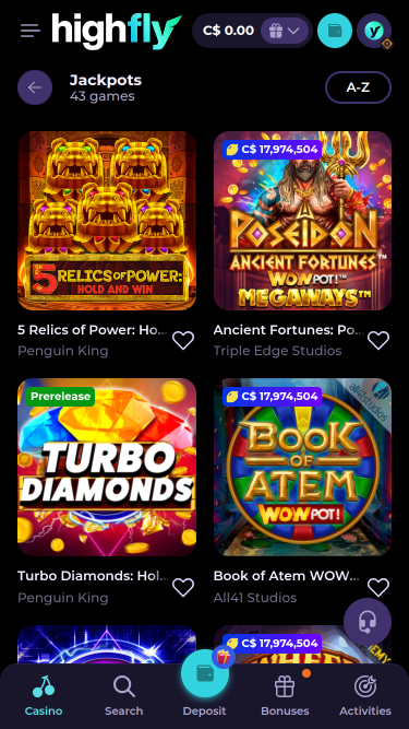 Jackpot mobile du casino High Fly Bet