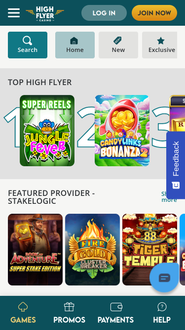 Jeux mobiles de High Flyer Casino