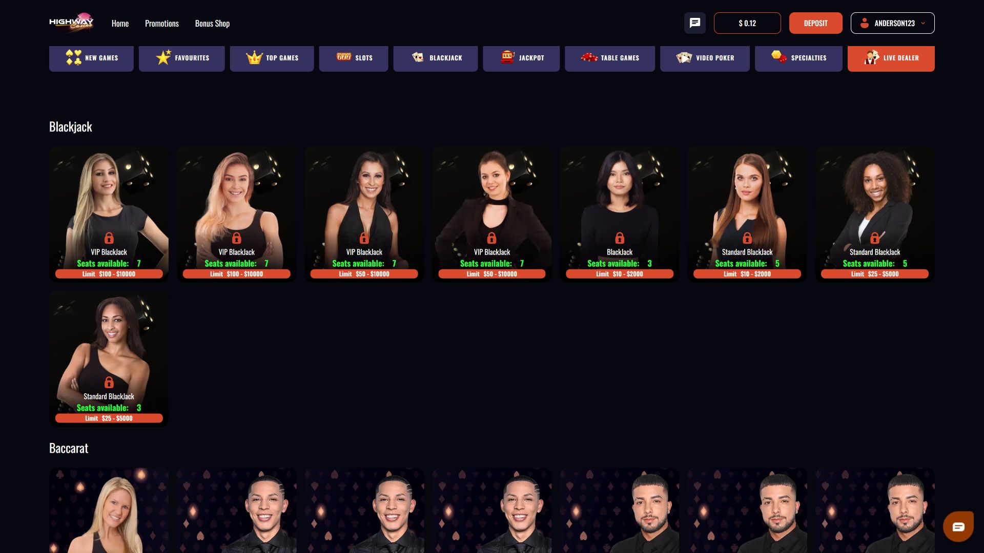 Immagine desktop di Highway Casino con croupier dal vivo