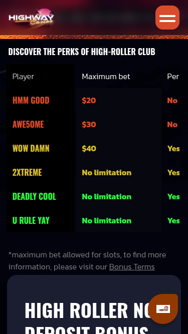 Programme VIP de Highway Casino pour mobile