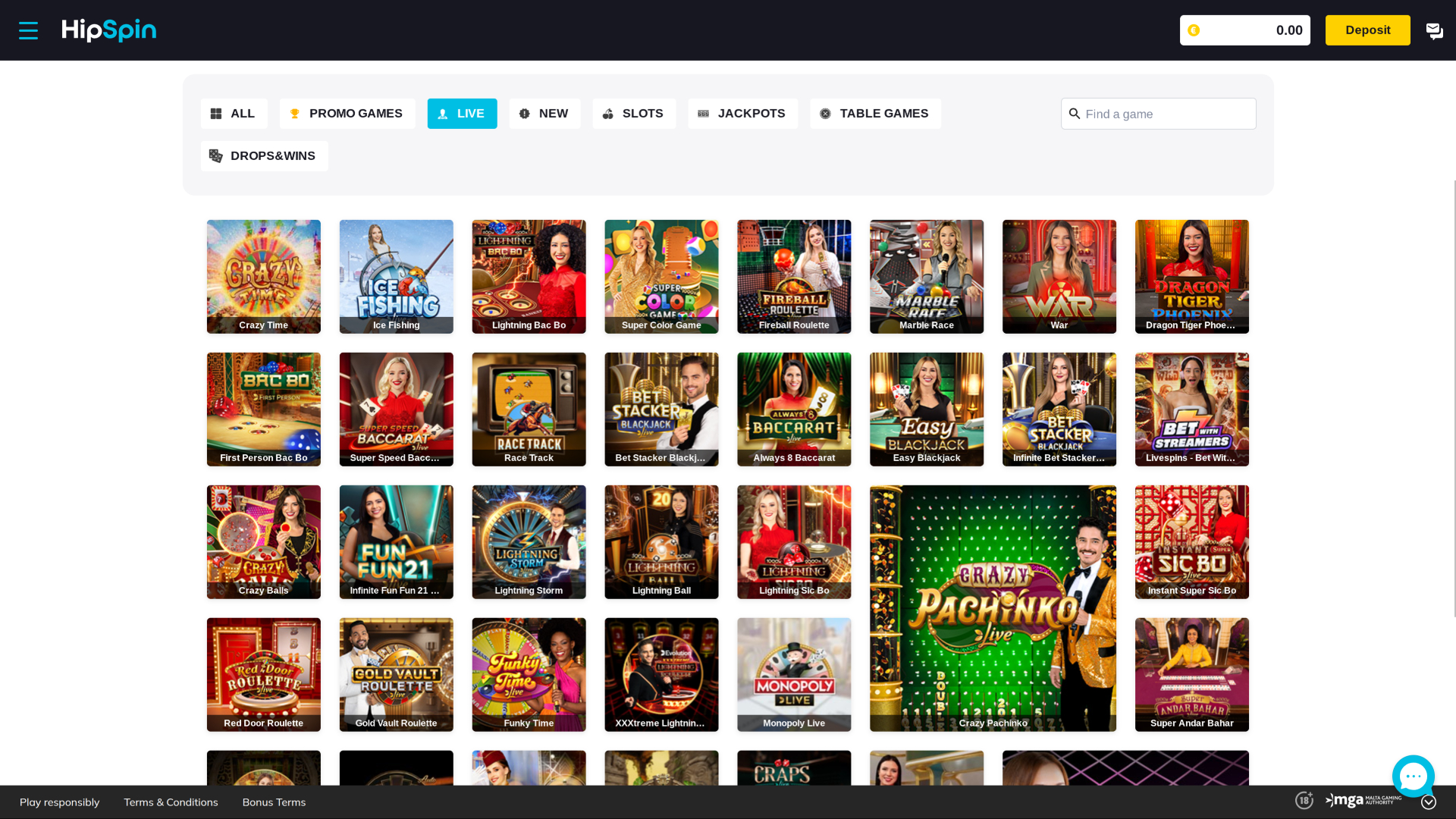 Casino Hip Spin con crupier en vivo para escritorio