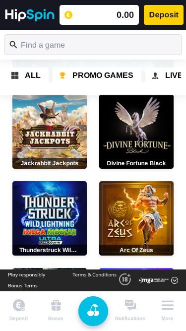 Jackpot móvil del casino Hip Spin