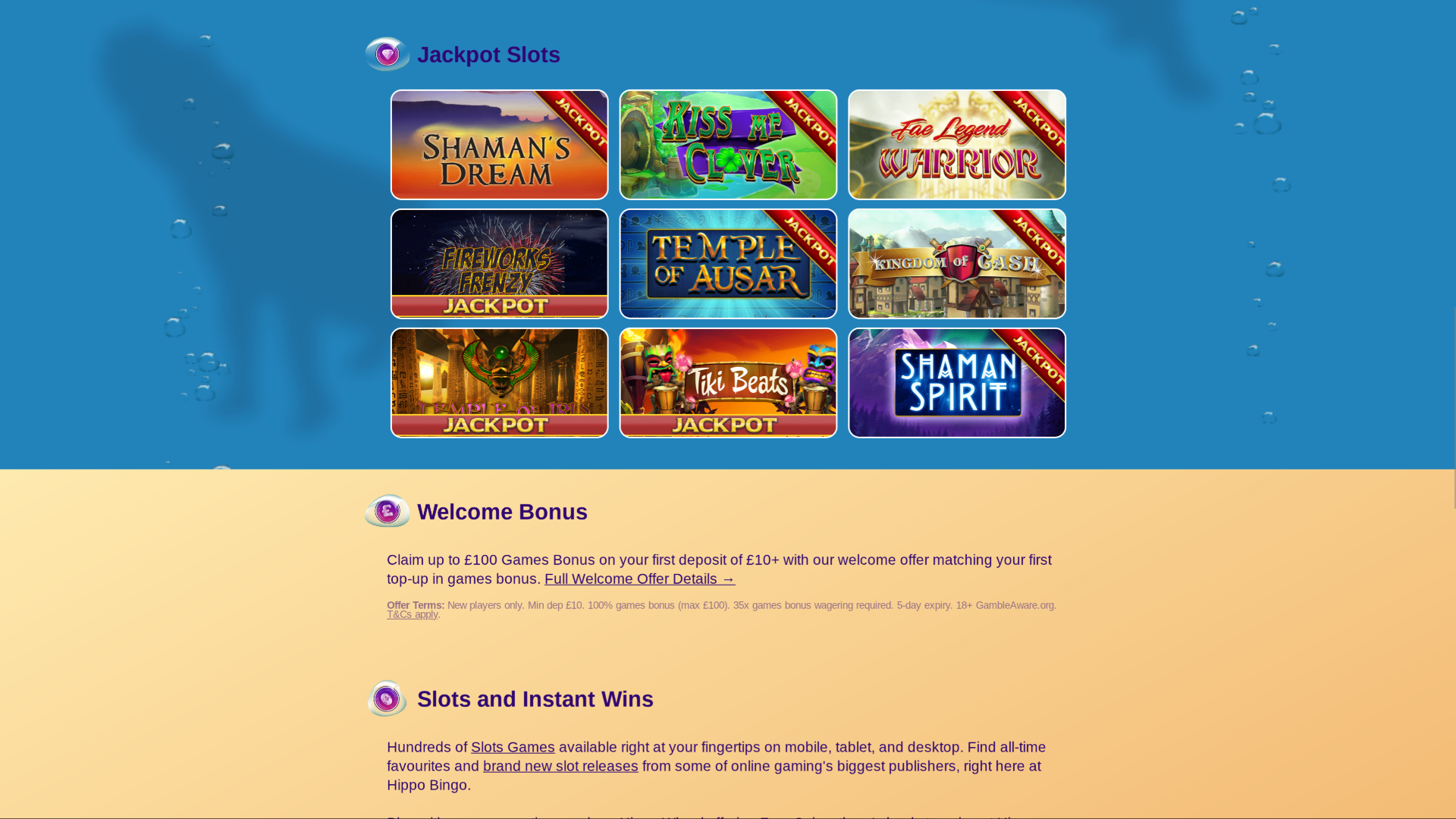 Джекпот на рабочем столе казино Hippo Bingo