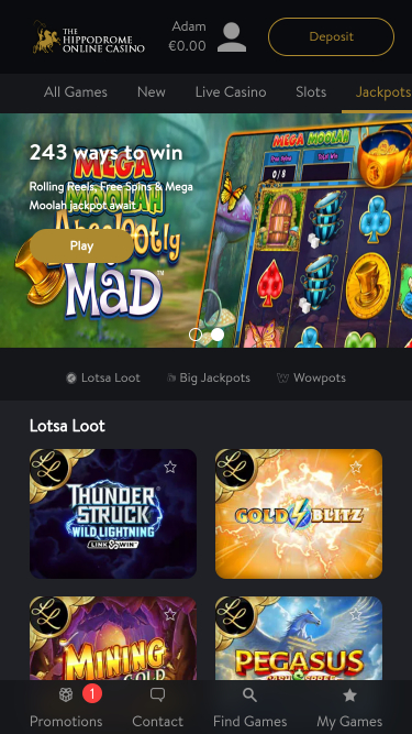 Jackpot móvil del casino Hippodrome