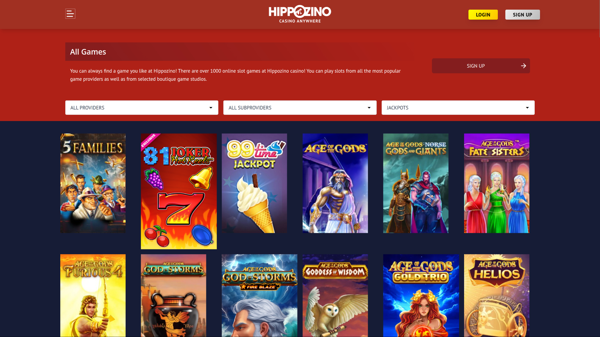 Jackpot du casino Hippozino sur ordinateur