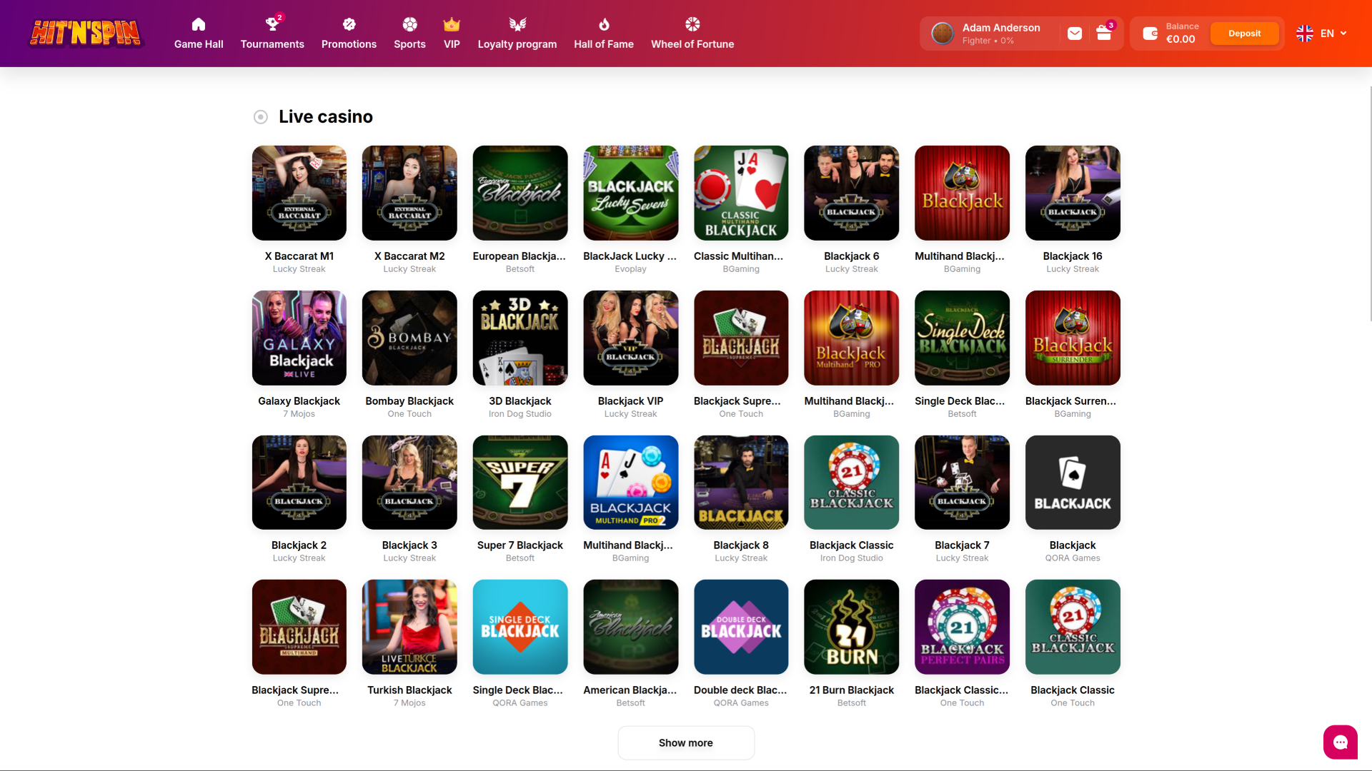 Casino Hitnspin pour ordinateur avec croupier en direct