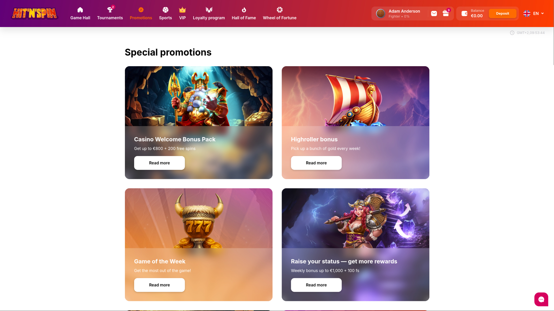 Promotions du casino Hitnspin sur ordinateur