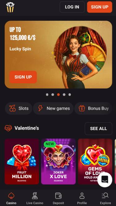 Screenshot der mobilen Homepage von Hollywin Casino