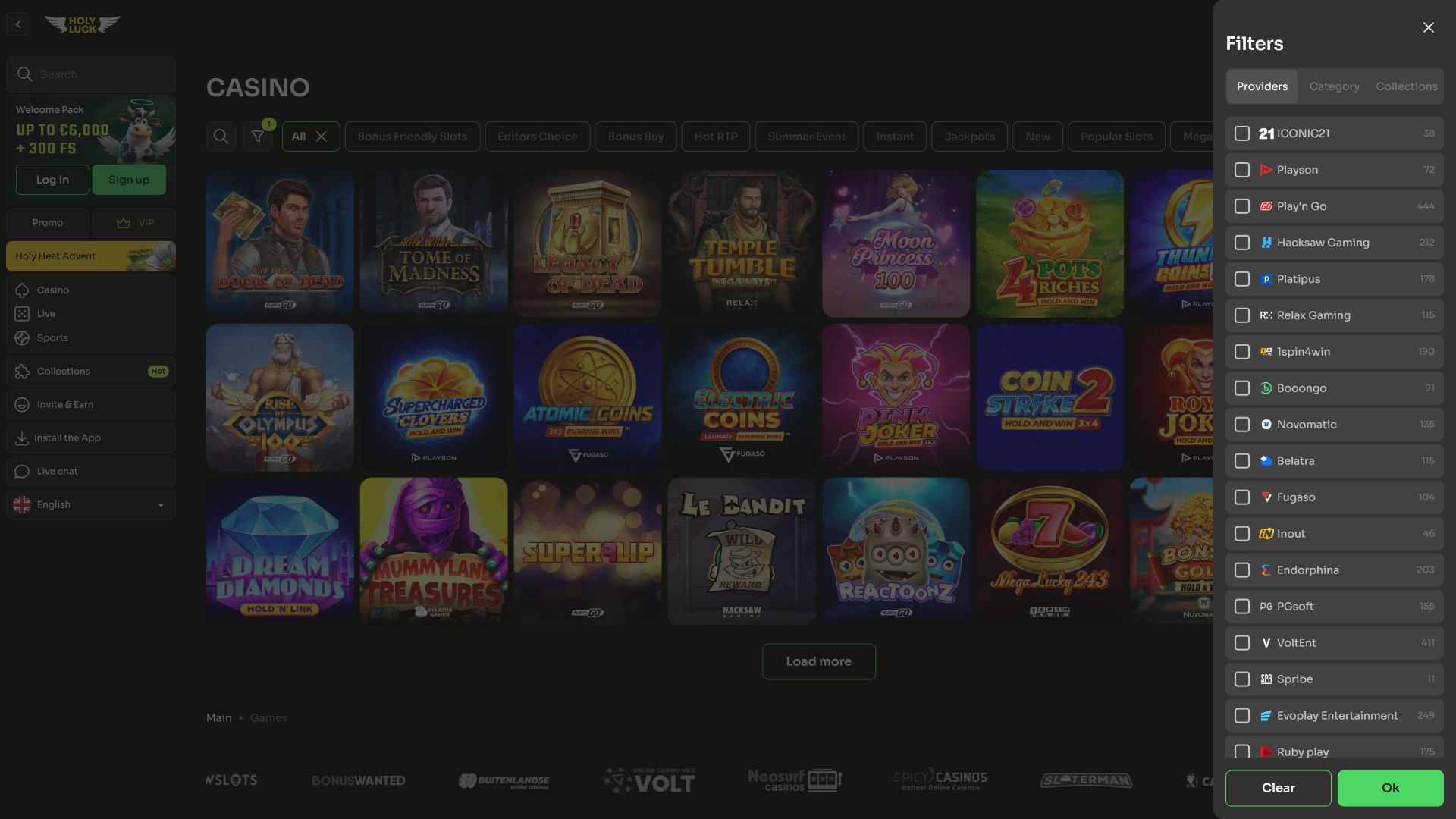 Desarrolladores de juegos de escritorio para HolyLuck Casino