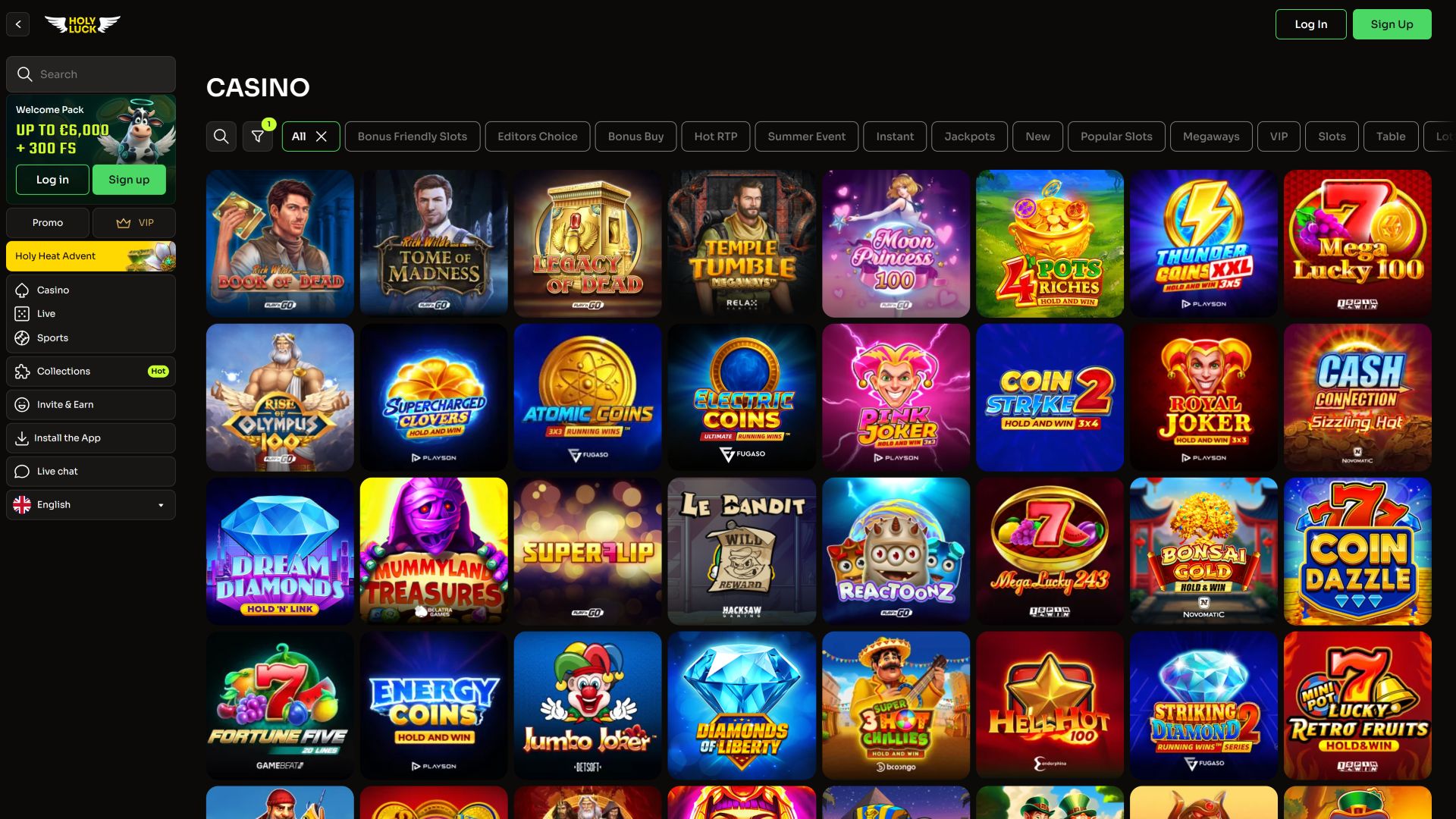 Juegos de escritorio del casino HolyLuck