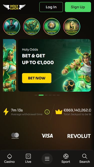 Página de inicio móvil del casino HolyLuck
